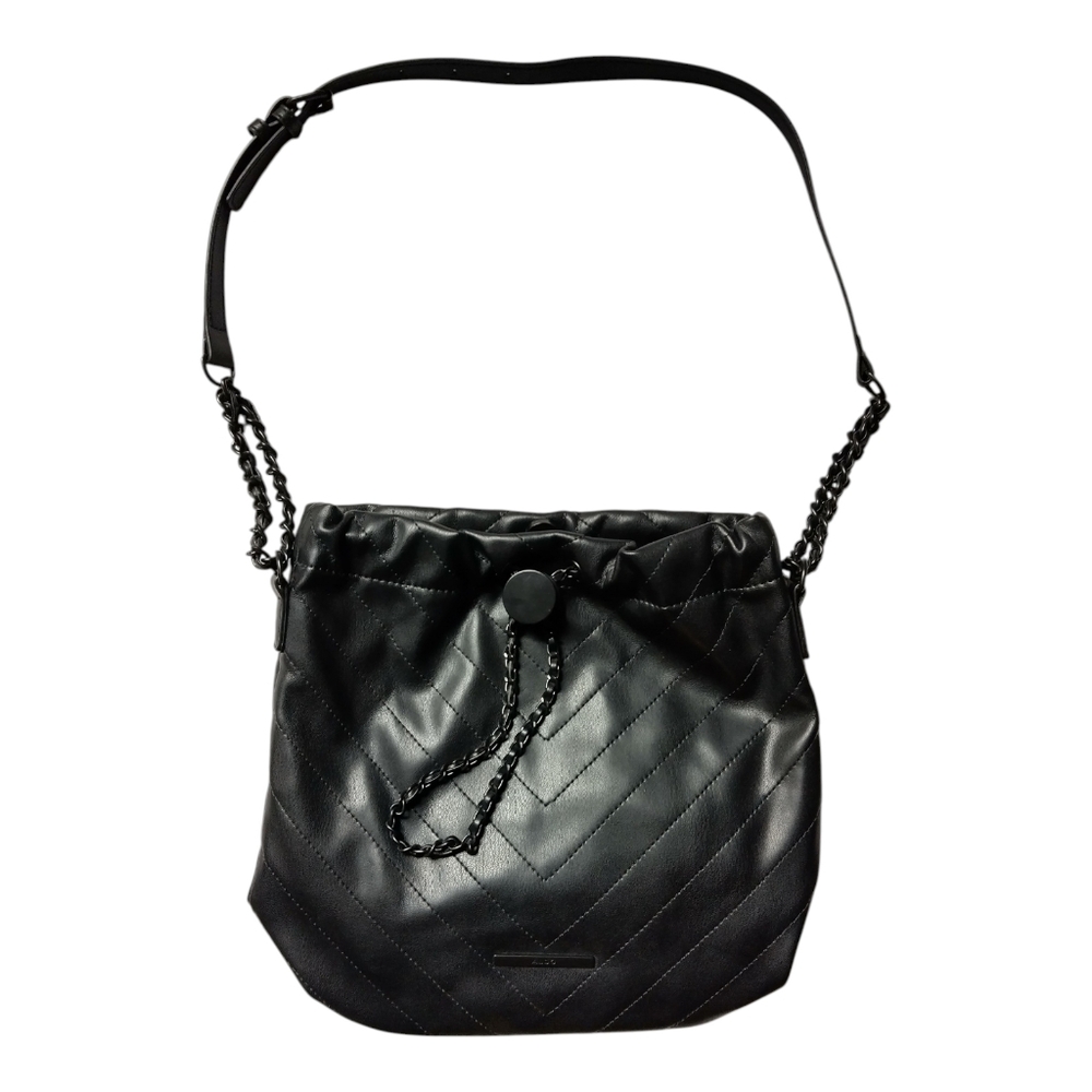 ALDO Black Quilted Chain Shoulder Bag Drawstring Bucket